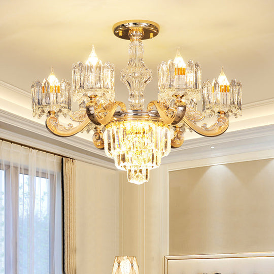 Modernist Crystal Block Round Chandelier - 6/8 Lights Gold Ceiling Pendant Lamp Ideal For Living