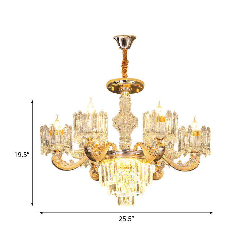 Modernist Crystal Block Round Chandelier - 6/8 Lights Gold Ceiling Pendant Lamp Ideal For Living