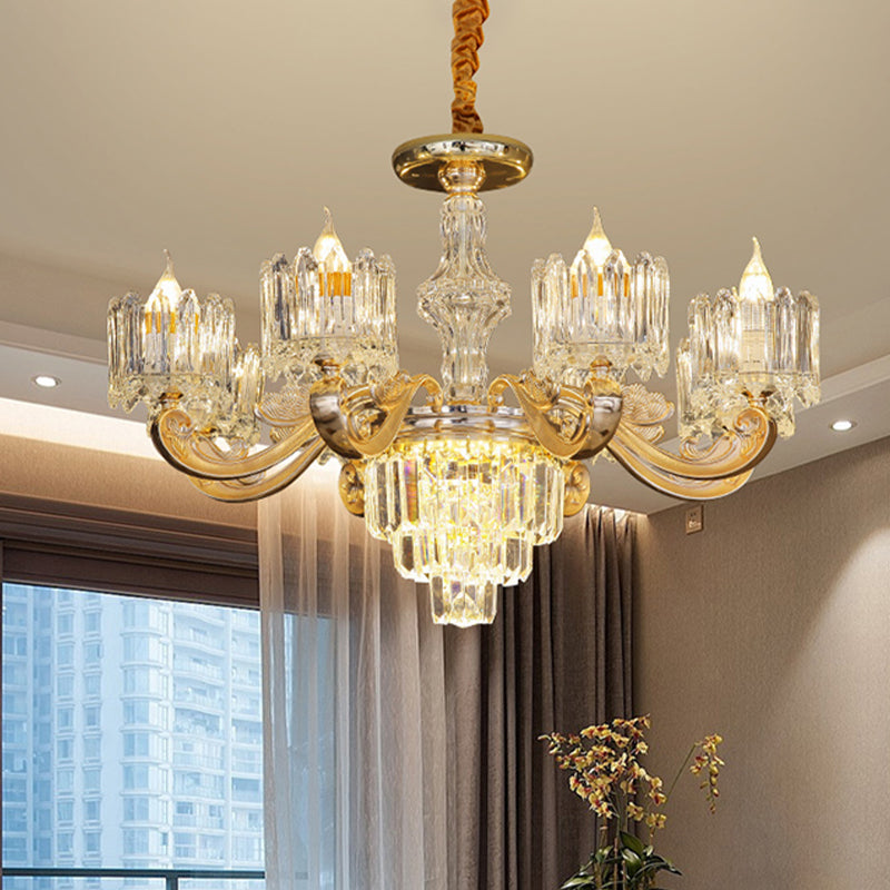 Modernist Crystal Block Round Chandelier - 6/8 Lights Gold Ceiling Pendant Lamp Ideal For Living