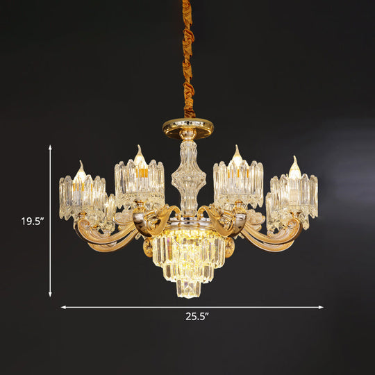 Modernist Crystal Block Round Chandelier - 6/8 Lights Gold Ceiling Pendant Lamp Ideal For Living