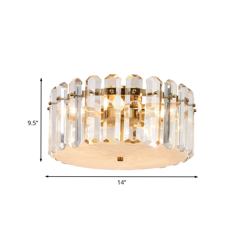 Minimalist Drum Clear Crystal Flush Mount Light Fixture With 4 Bulbs