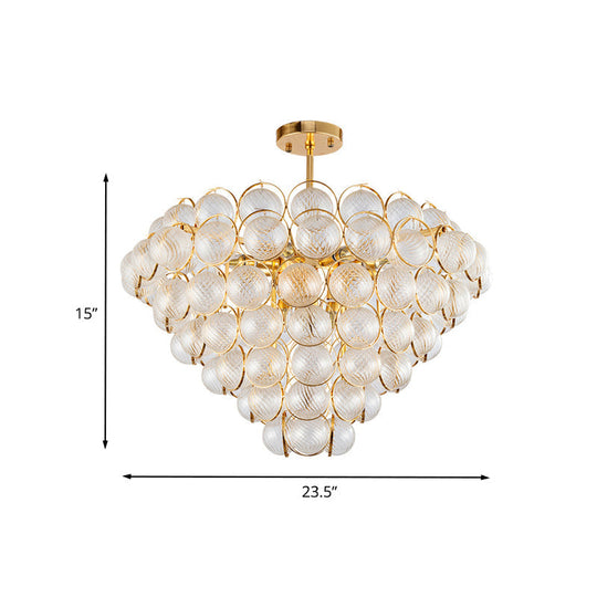 Sleek Gold Ceiling Light Fixture With Clear Ribbed Crystal Ball For Tapered Bedroom