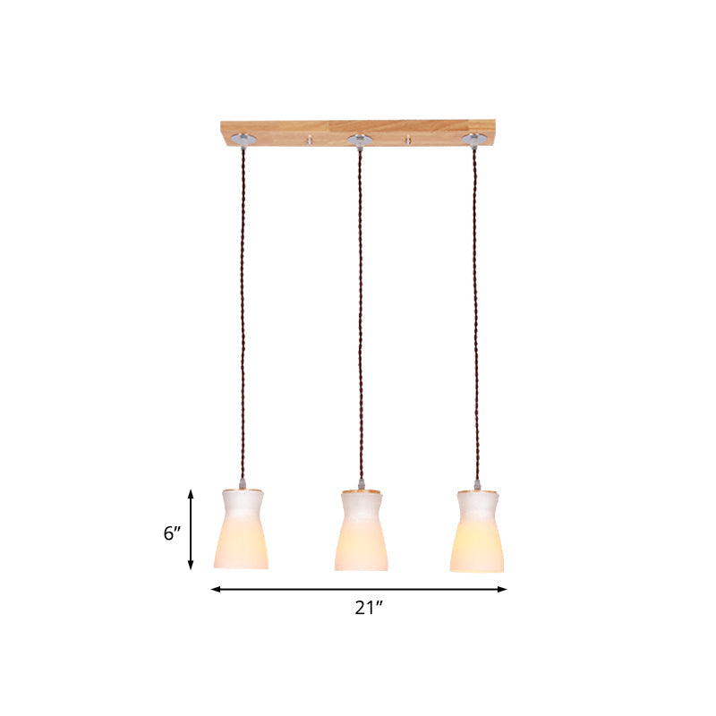 White Glass Milk Can Multi Ceiling Light - Modern Dining Room Hanging Lamp Kit With 3 Lights Wood