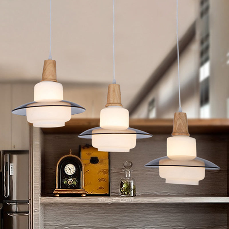 Modern White Glass Gourd Multi-Pendant Ceiling Light - 3-Light Wood Hanging Lamp