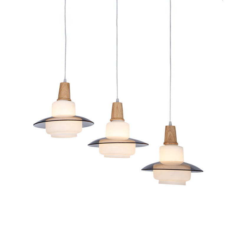 Modern White Glass Gourd Multi-Pendant Ceiling Light - 3-Light Wood Hanging Lamp