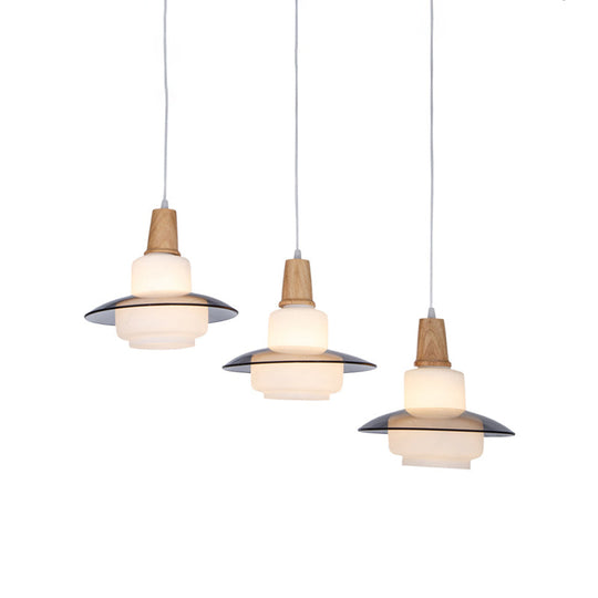 Modern White Glass Gourd Multi-Pendant Ceiling Light - 3-Light Wood Hanging Lamp