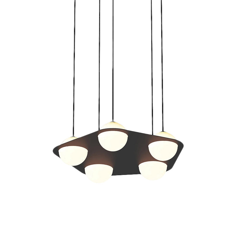 Black Pentagon Pendant Ceiling Light With Opal Glass Shades - Minimalist 5-Head Metal Suspension