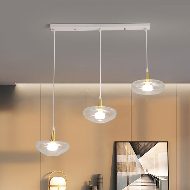 Vintage Oval Clear Glass Chandelier - Elegant Dining Room Pendant Lamp With 3 Bulbs And Stylish