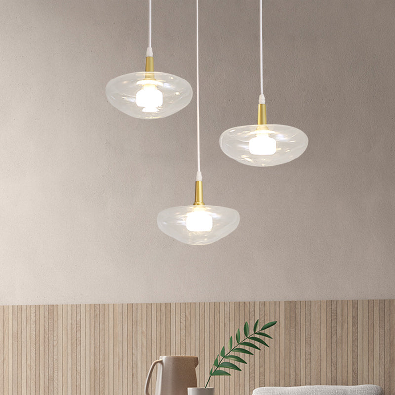 Vintage Clear Glass Chandelier: Oval Multi Light - 3 Bulb Pendant Lamp For Dining Room With Canopy