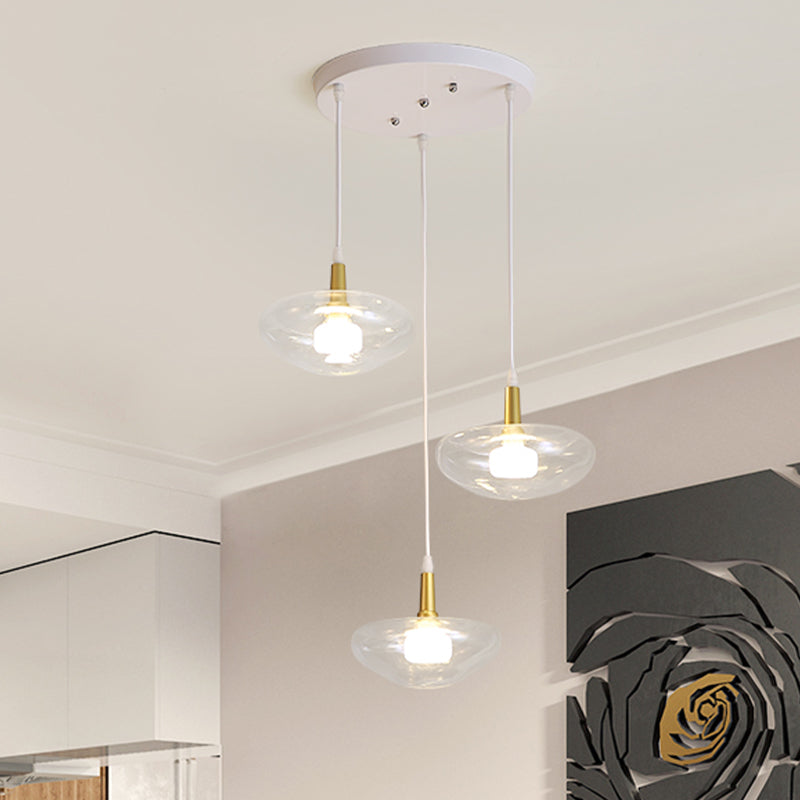 Vintage Clear Glass Chandelier: Oval Multi Light - 3 Bulb Pendant Lamp For Dining Room With Canopy