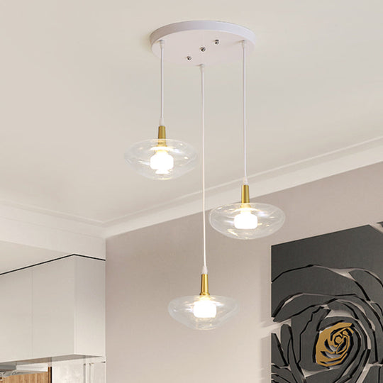 Vintage Clear Glass Chandelier: Oval Multi Light - 3 Bulb Pendant Lamp For Dining Room With Canopy