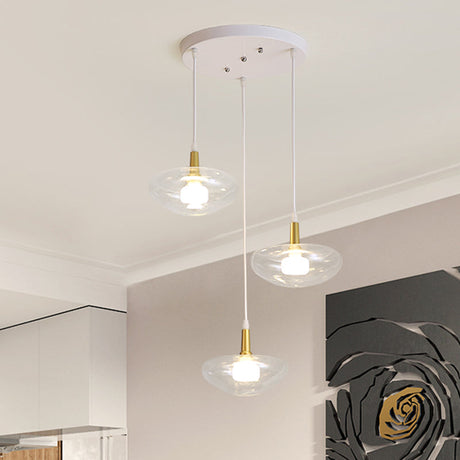 Vintage Oval Clear Glass Chandelier - Elegant Dining Room Pendant Lamp With 3 Bulbs And Stylish