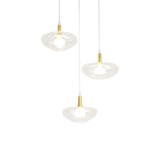 Vintage Clear Glass Chandelier: Oval Multi Light - 3 Bulb Pendant Lamp For Dining Room With Canopy