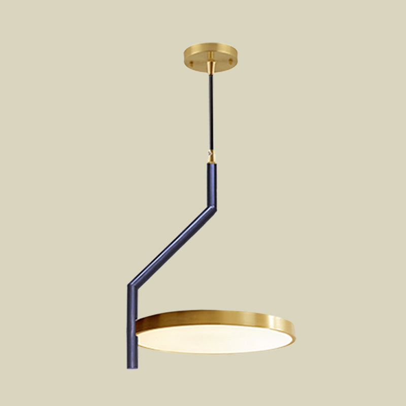 Modern Black And Gold Circle Led Ceiling Pendant Light With Curved Rod - Ideal For Living Room