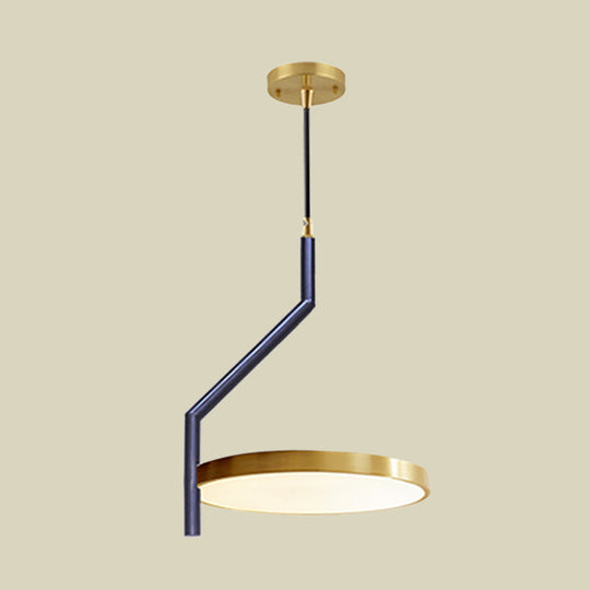 Modern Black And Gold Circle Led Ceiling Pendant Light With Curved Rod - Ideal For Living Room
