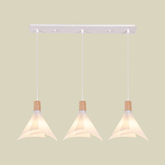 Modern Acrylic Pendant Light With 3 White Conical Heads For Living Room