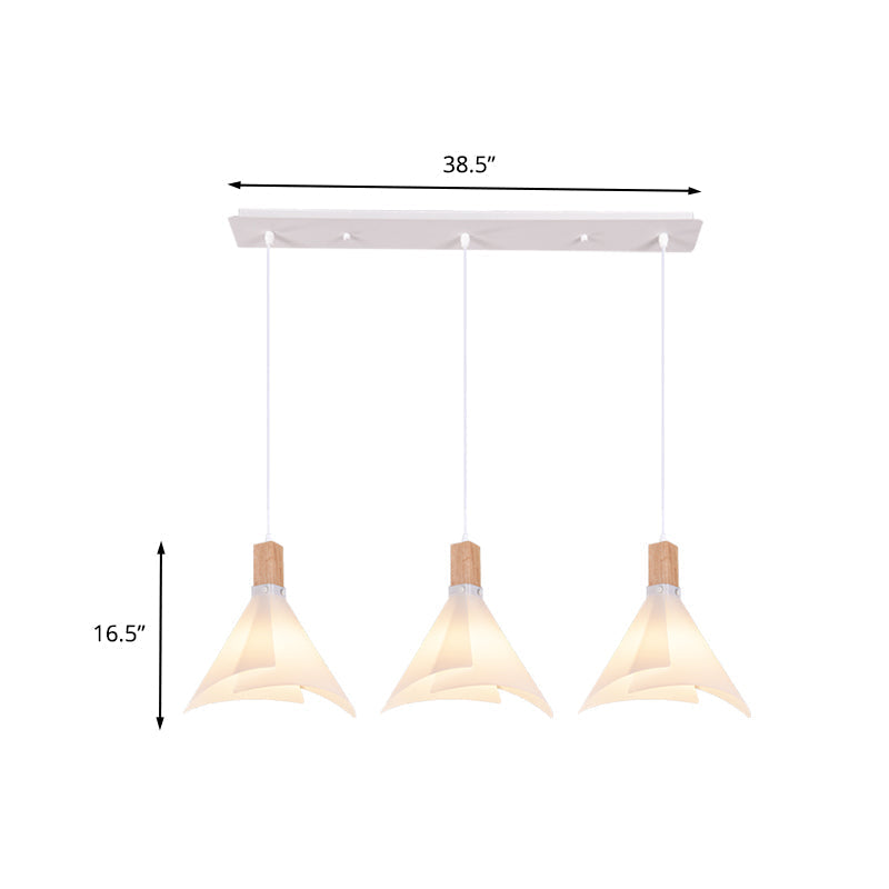 Modernist Acrylic Conical Pendant With 3 White Suspension Lamp Heads - Ideal For Living Room