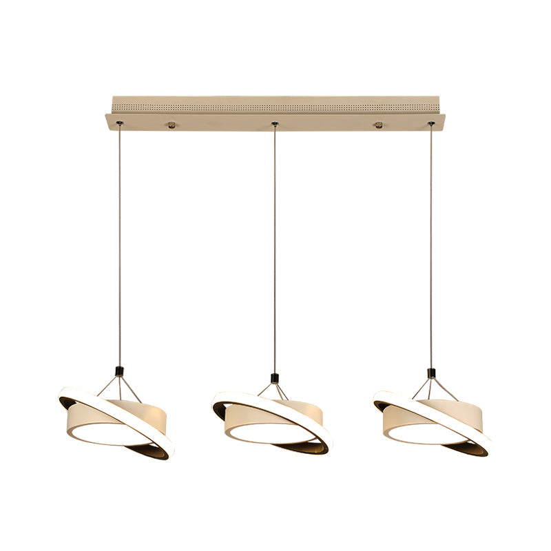 Contemporary Metal Drum Pendant Light With 3 Bulbs - Rotatable Ring Warm/White Suspension Lamp