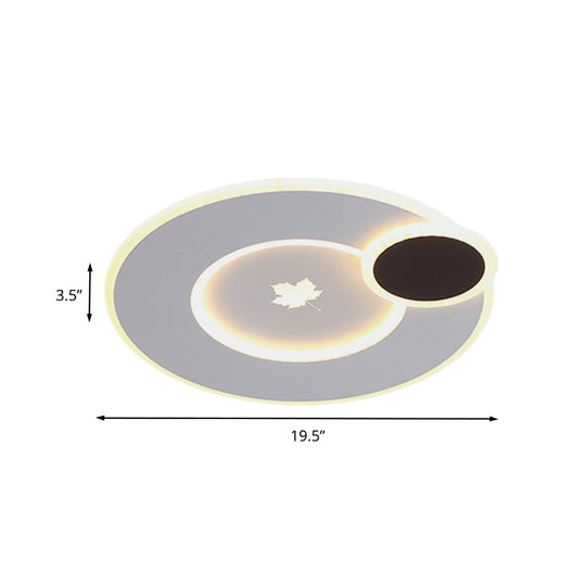 Modern Round Led Ceiling Light With Maple Leaf Pattern - 16’/19.5’ Wide White Flushmount For