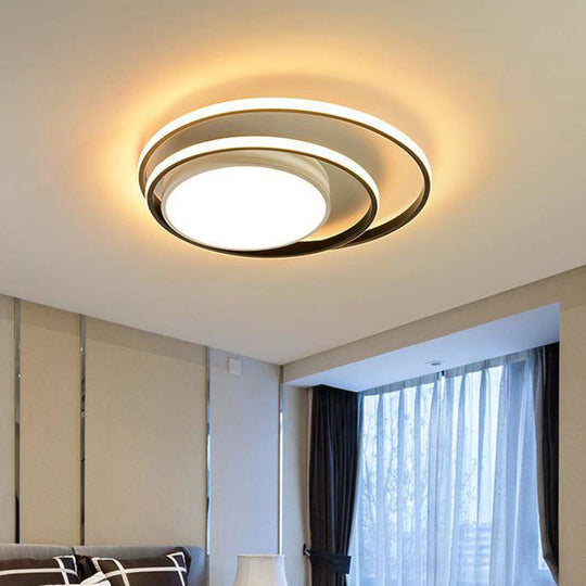 Led Bedroom Flush Mount Fixture With Dual Rings Acrylic Shade In Warm/White Light 16’/19.5’