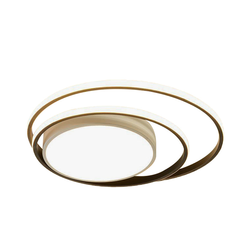 Led Bedroom Flush Mount Fixture With Dual Rings Acrylic Shade In Warm/White Light 16’/19.5’