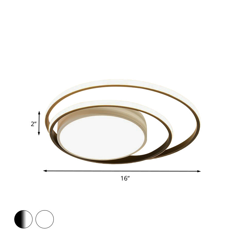 Led Bedroom Flush Mount Fixture With Dual Rings Acrylic Shade In Warm/White Light 16/19.5 Wide -