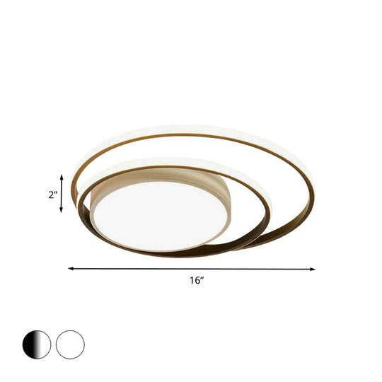 Led Bedroom Flush Mount Fixture With Dual Rings Acrylic Shade In Warm/White Light 16/19.5 Wide -