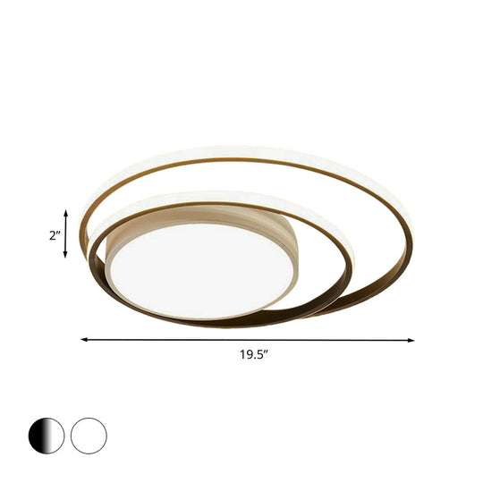 Led Bedroom Flush Mount Fixture With Dual Rings Acrylic Shade In Warm/White Light 16/19.5 Wide -
