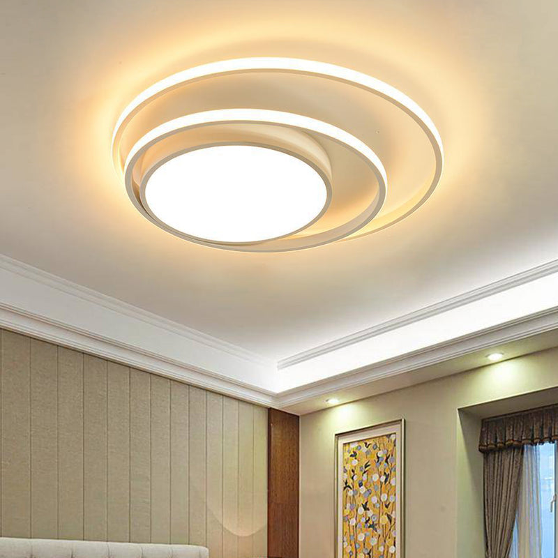 Led Bedroom Flush Mount Fixture With Dual Rings Acrylic Shade In Warm/White Light 16/19.5 Wide -
