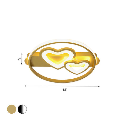 Acrylic Loving Hearts Led Flush Mount Ceiling Lamp - Simplicity 18/21.5 Wide Gold/Black/White Ring