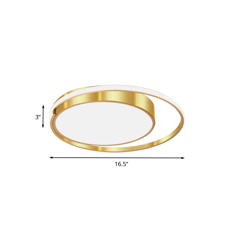 Modern Metal Drum Led Ceiling Fixture Gold Flush Light With Ring Design - Ideal For Bedroom