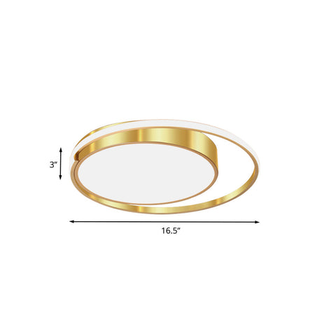Modern Metal Drum Led Ceiling Fixture Gold Flush Light With Ring Design - Ideal For Bedroom