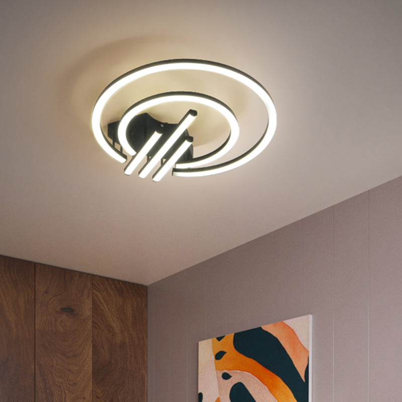 Contemporary Black Circular Led Flush Mount Ceiling Light 15/19.5 Wide Warm/White Acrylic Fixture /