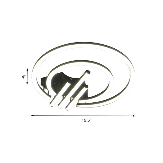 Contemporary Black Circular Led Flush Mount Ceiling Light 15’/19.5’ Wide Warm/White Acrylic Fixture