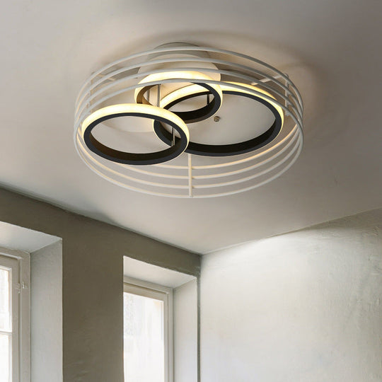 Contemporary Acrylic Flush Mount Ceiling Light With Overlapping Rings - 16/19.5 Wide Led Black/White