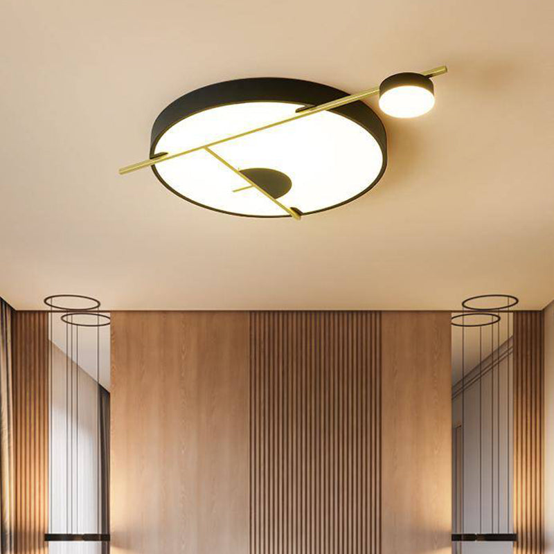 Modernist Led Flush Mount Ceiling Lamp Black/White-Gold Drum Fixture Acrylic Shade Warm/White Light