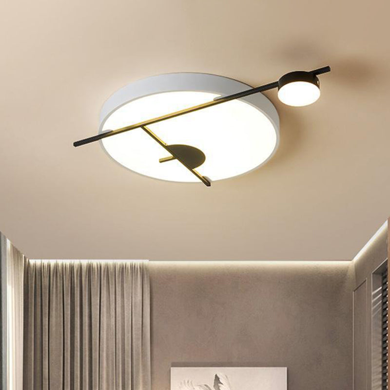 Modernist Led Flush Mount Ceiling Lamp Black/White-Gold Drum Fixture Acrylic Shade Warm/White Light