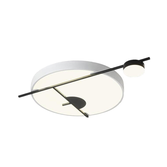 Modernist Led Flush Mount Ceiling Lamp Black/White-Gold Drum Fixture Acrylic Shade Warm/White Light