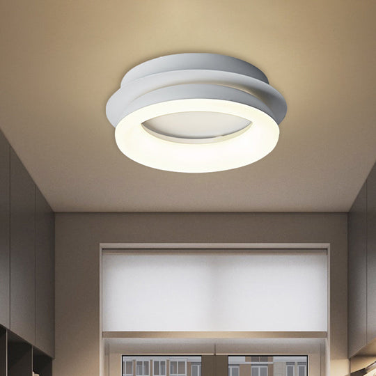 Minimalist Metal Led Ceiling Pendant Light - White Round/Square Flush Mount For Bedroom In