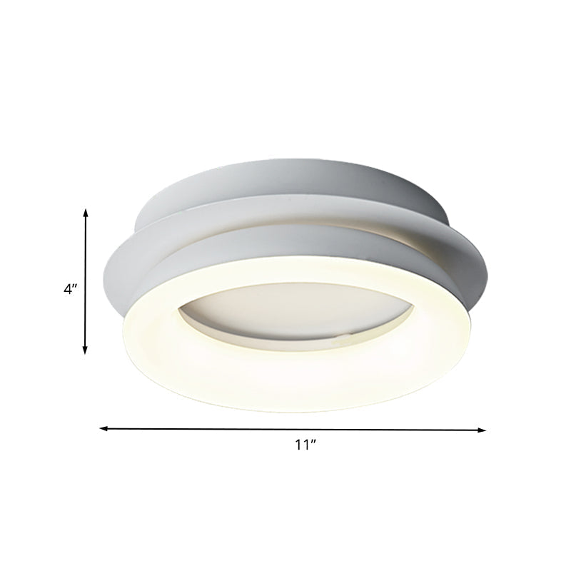 Minimalist Metal Led Ceiling Pendant Light - White Round/Square Flush Mount For Bedroom In