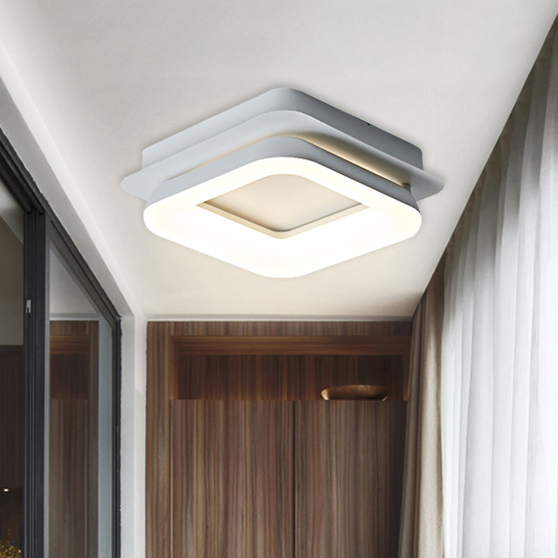 Minimalist Metal Led Ceiling Pendant Light - White Round/Square Flush Mount For Bedroom In