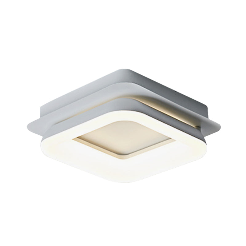 Minimalist Metal Led Ceiling Pendant Light - White Round/Square Flush Mount For Bedroom In