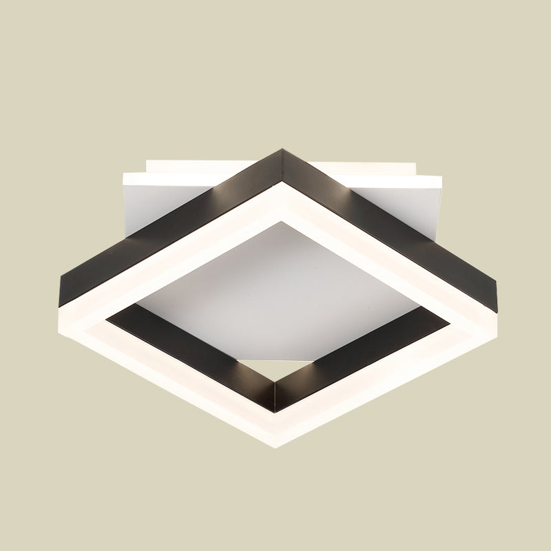 Contemporary Led Flush Mount Ceiling Light For Bedroom In Black & White Squares With Warm/White Glow