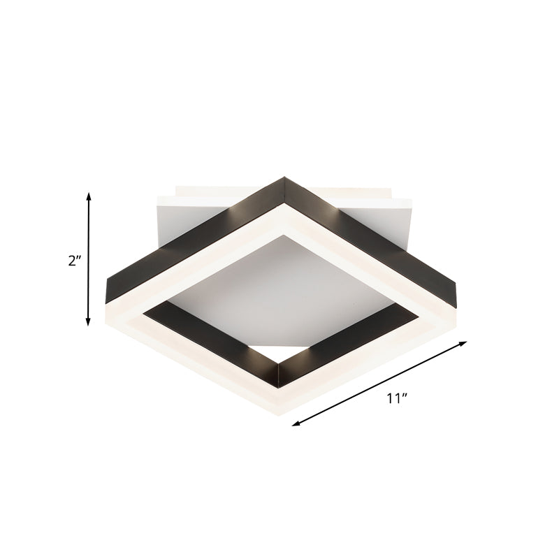 Contemporary Led Flush Mount Ceiling Light For Bedroom In Black & White Squares With Warm/White Glow