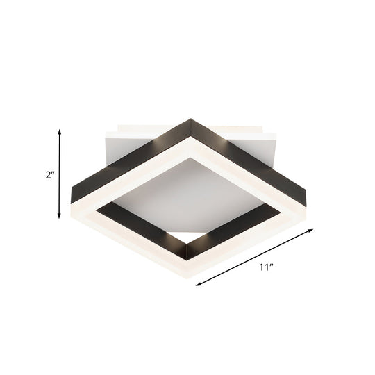 Contemporary Led Flush Mount Ceiling Light For Bedroom In Black & White Squares With Warm/White Glow