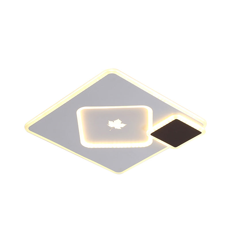 Modern Acrylic Led Flush Mount Light Fixture With Maple Leaf Pattern - 16’/19.5’ Wide Black/White