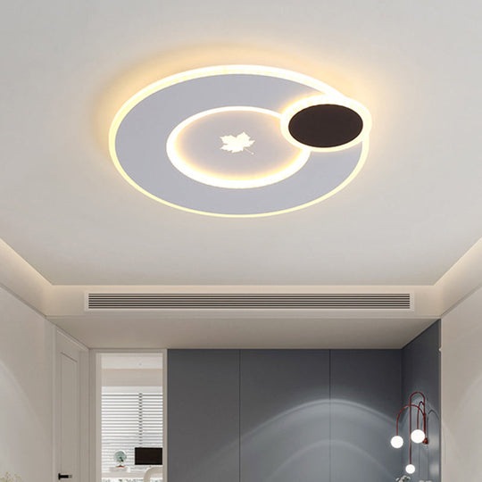 Modern Acrylic Led Flush Mount Light Fixture With Maple Leaf Pattern - 16/19.5 Wide Black/White