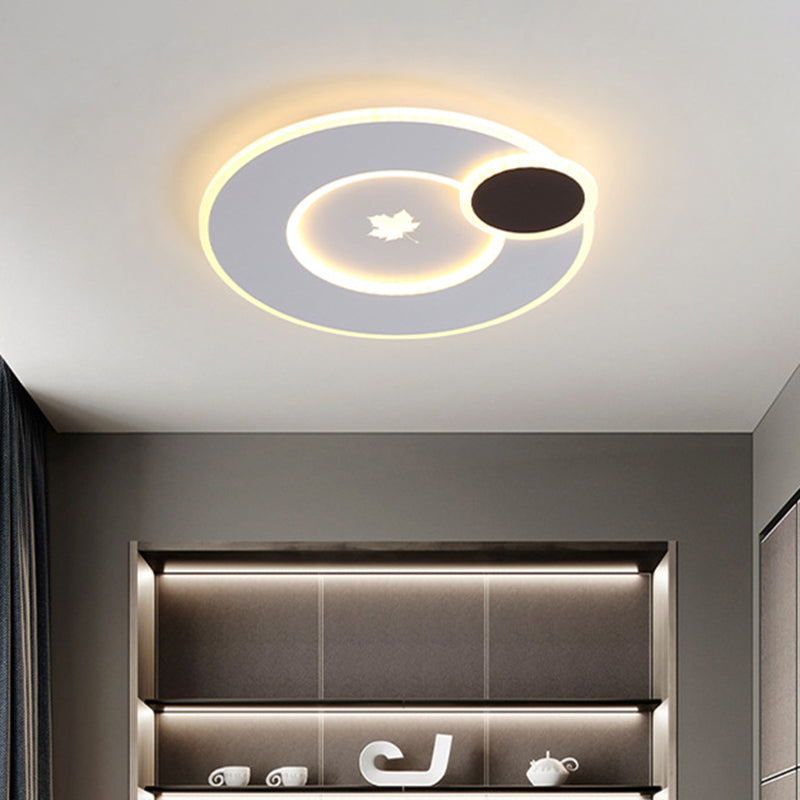 Modern Acrylic Led Flush Mount Light Fixture With Maple Leaf Pattern - 16’/19.5’ Wide Black/White