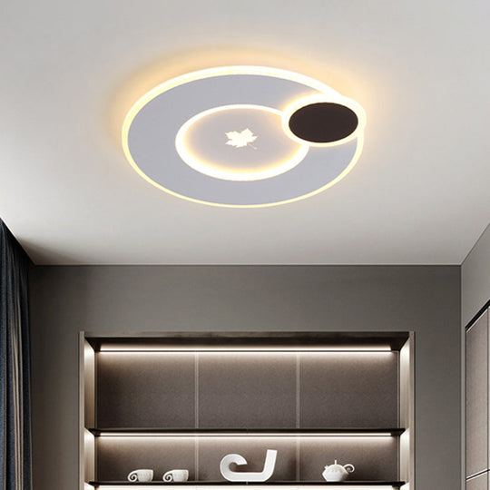 Modern Acrylic Led Flush Mount Light Fixture With Maple Leaf Pattern - 16’/19.5’ Wide Black/White