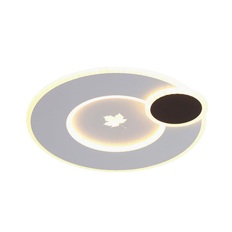 Modern Acrylic Led Flush Mount Light Fixture With Maple Leaf Pattern - 16’/19.5’ Wide Black/White